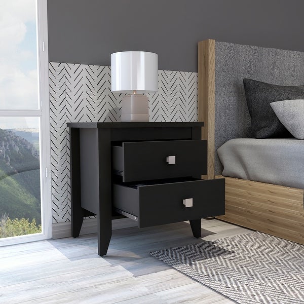 Contemporary Style 2-Drawers 4-Tapered Legs Bedside Table， Superior Top， Simplicity Nightstand， for Bedroom Living Room Office - - 37846972