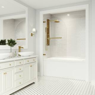 VIGO Orion 34 in. W x 58 in. H Pivot Frameless Tub Door in Matte Brushed Gold with 516 in. (8mm) Clear Glass VG6071MGCL3458