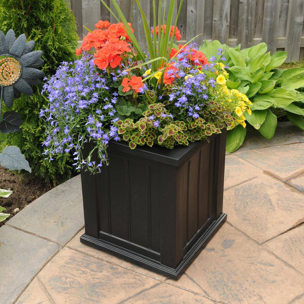 Mayne Cape Cod 16 in. Square Self-Watering Black Polyethylene Planter 4837-B