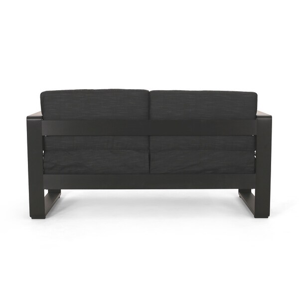 Giovanna Outdoor Black Aluminum Loveseat with Charcoal Cushions by Christopher Knight Home