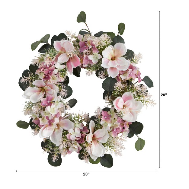 Nearly Natural 20 Hydrangea And Magnolia Artificial Wreath