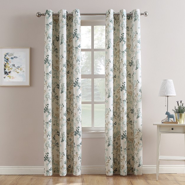 Hariette Floral Print Casual Textured Grommet Curtain Panel Blue No 918