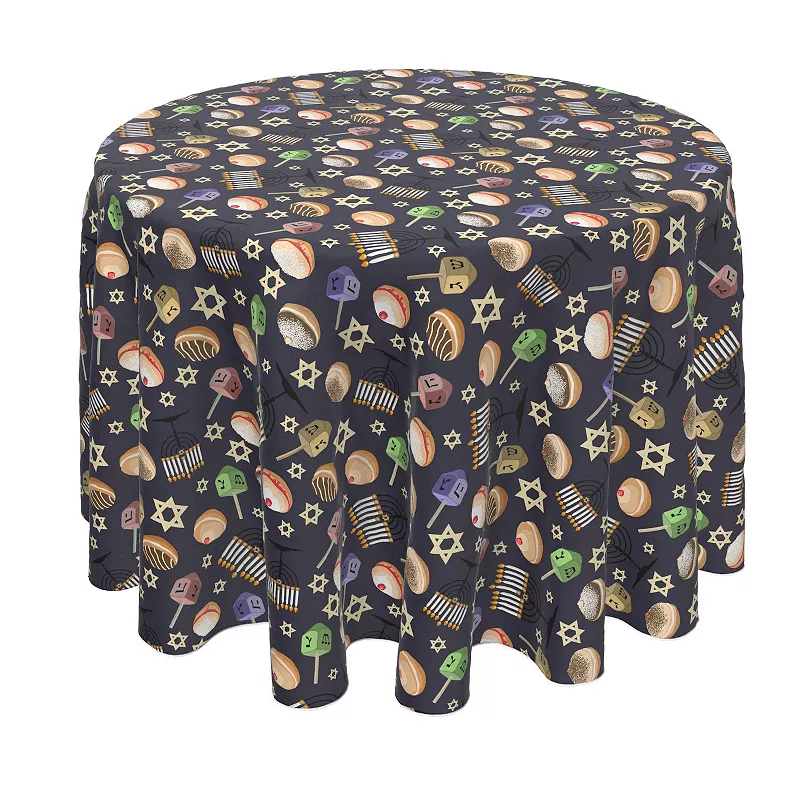 Round Tablecloth， 100% Polyester， 60 Round， Dreidel Delightfulness