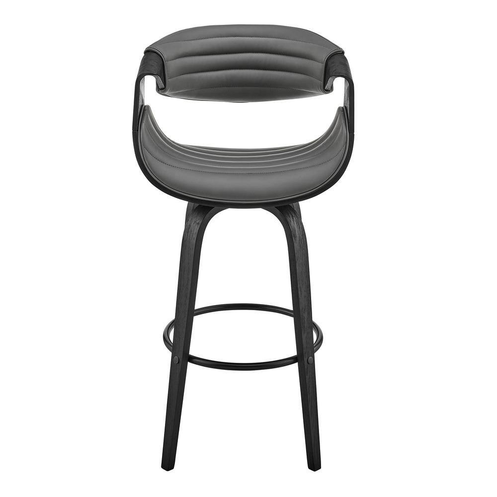 Armen Living Arya 30 in. Bar Height High Back Swivel Bar Stool in Grey Faux Leather and Black Wood LCAYBABLGR30