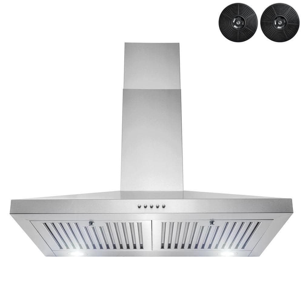 Golden Vantage 30 in 217 CFM Convertible Kitchen Wall Mount Range Hood in Stainless Steel with Push Panel LEDs and Carbon Filters