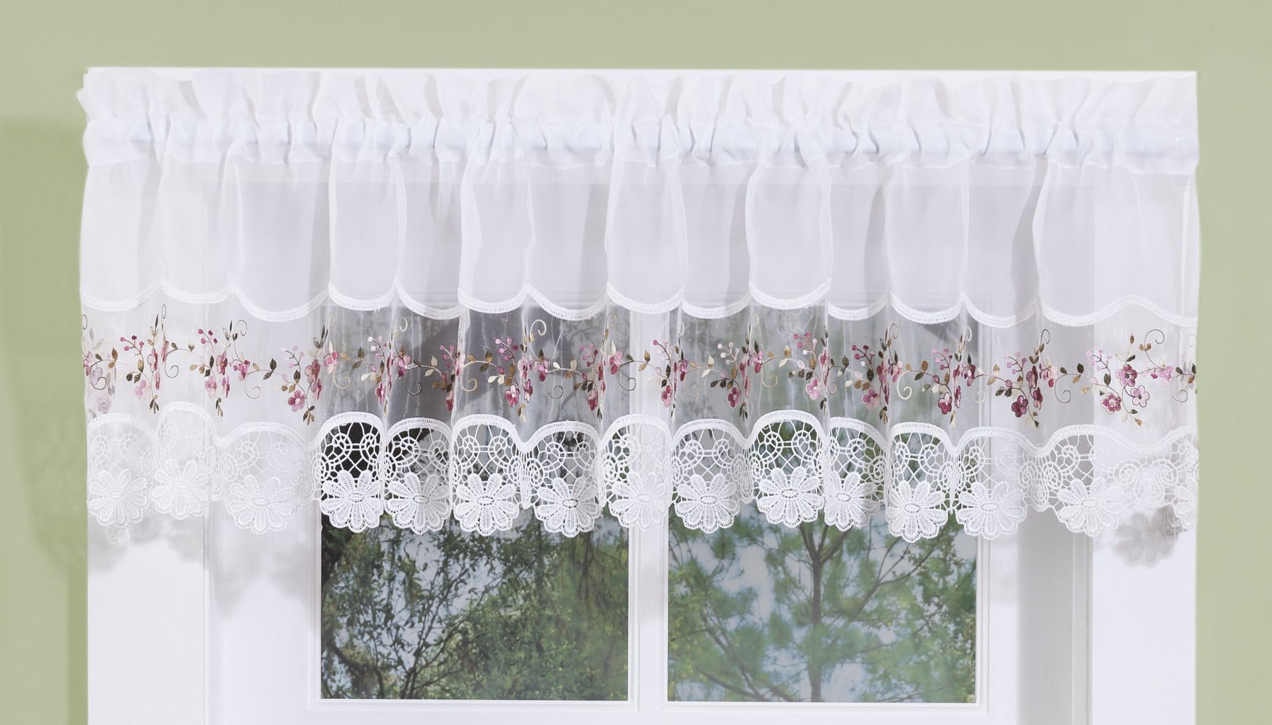 Vintage embroidered rose kitchen curtain valance