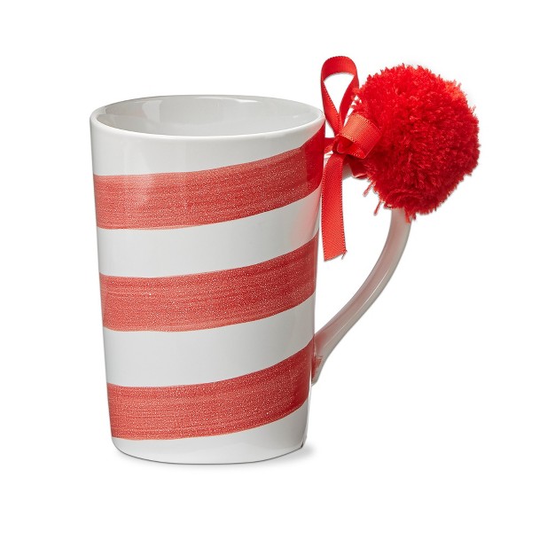 Tagltd Candy Cane Red Stripe White Stoneware Dishwasher Safe Mug 12 Oz