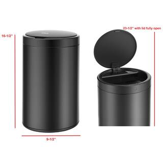 eModernDecor CozyBlock 3.2 Gal. Black Steel Round Touchless Motion Sensor Bin Trash Can Quiet Soft Close Lid HN-ZY-3-BLK