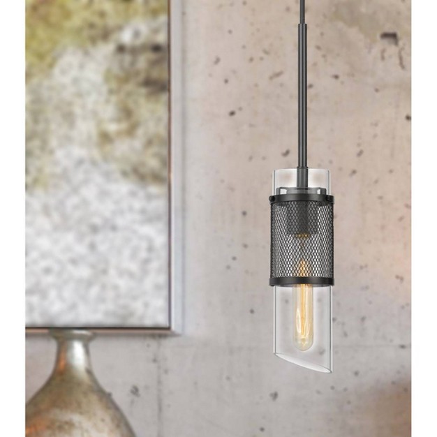 X 18 5 quot Savona Glass And Metal Mini Pendant With Shade Black Cal Lighting