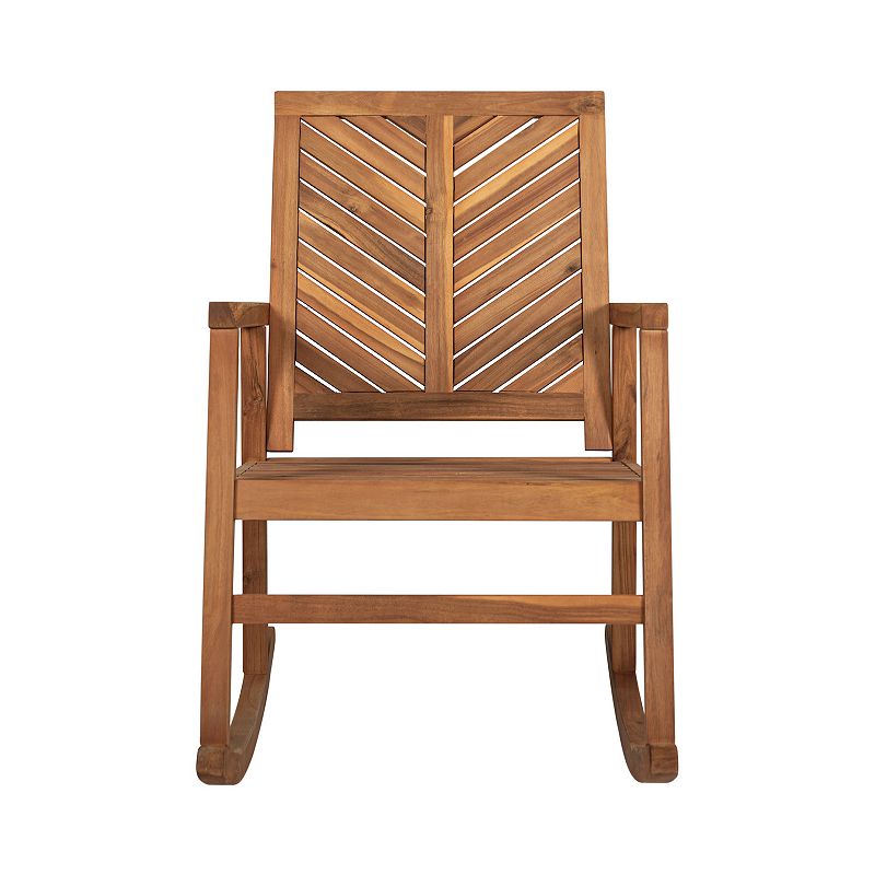 Ned Modern Chevron Back Acacia Wood Patio Outdoor Rocking Chair