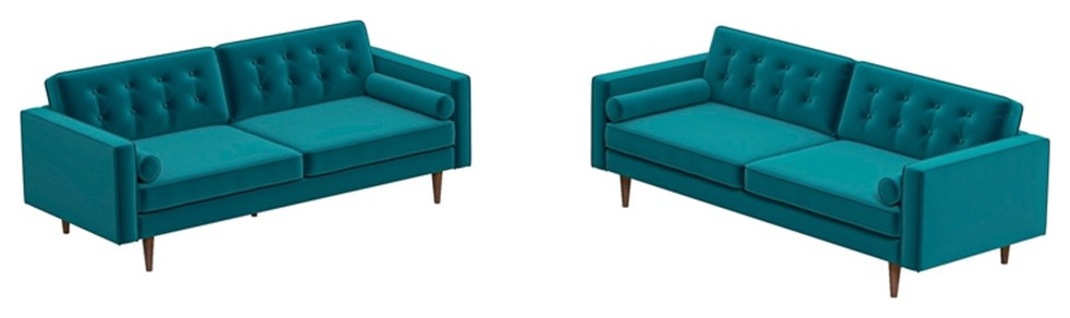 Lase Mid Century Velvet Turquoise Loveseat and Sofa (Set of 2)   Midcentury   Living Room Furniture Sets   by Homesquare  Houzz