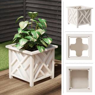 Pure Garden 14.75 in. x 14.75 in. Lattice Design White Plastic Planter Box (2-Pack) 50-LG50972