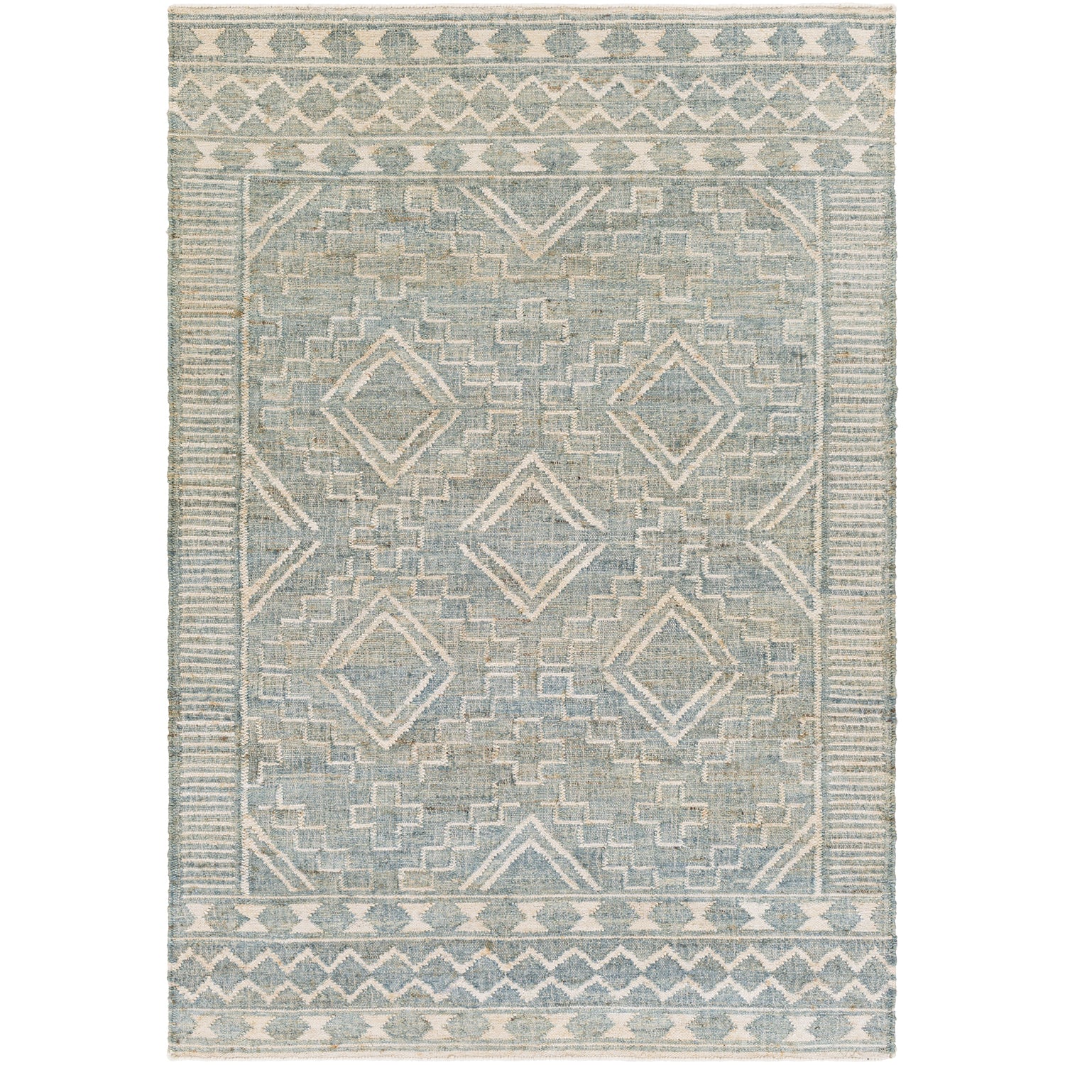 Cadence Hand Woven Rug in Sage, Cream, Camel, Ice Blue, Tan