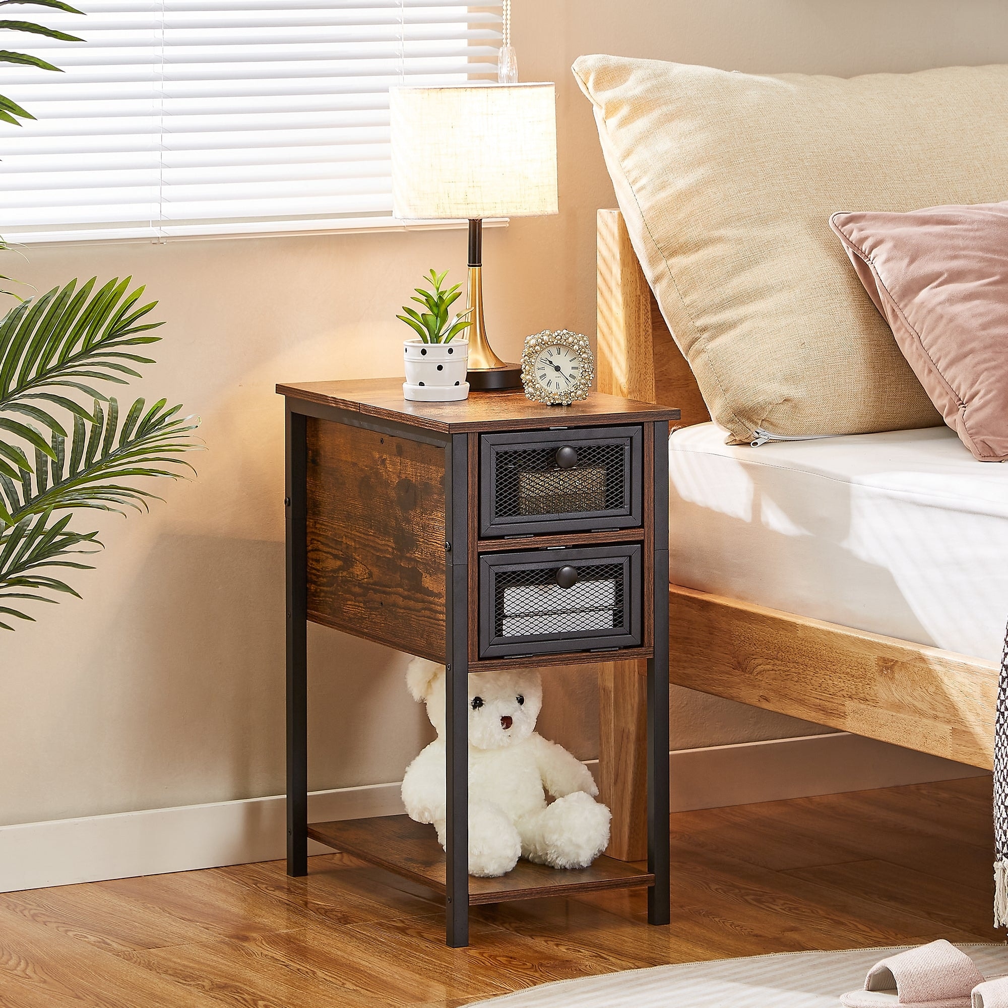 Javelrgo Nightsand Side Table with 2-Drawer and Wood Storage Shelf