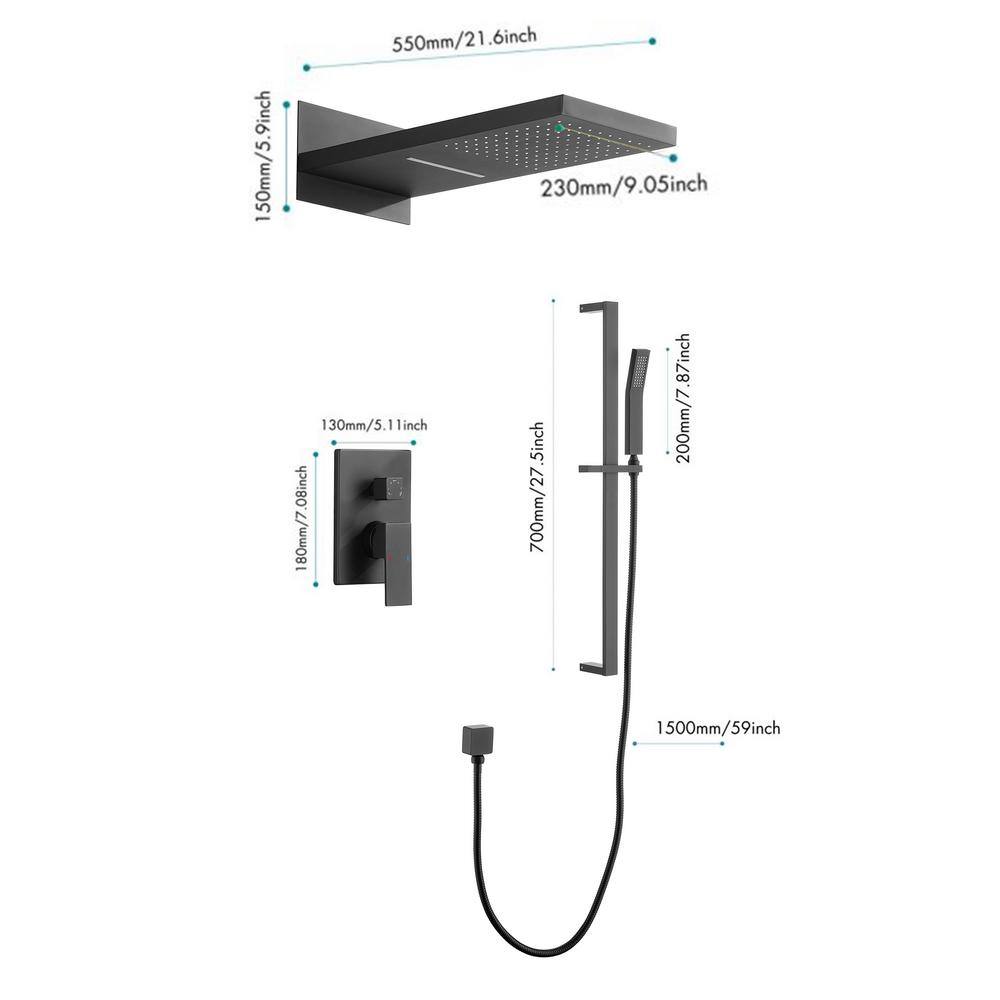 Utopia 4niture Billy 3-Spray Patterns with 2.0 GPM 21.6 in. Wall Mount Dual Shower Head wHandheld Shower in Matte Black HAW928S00038