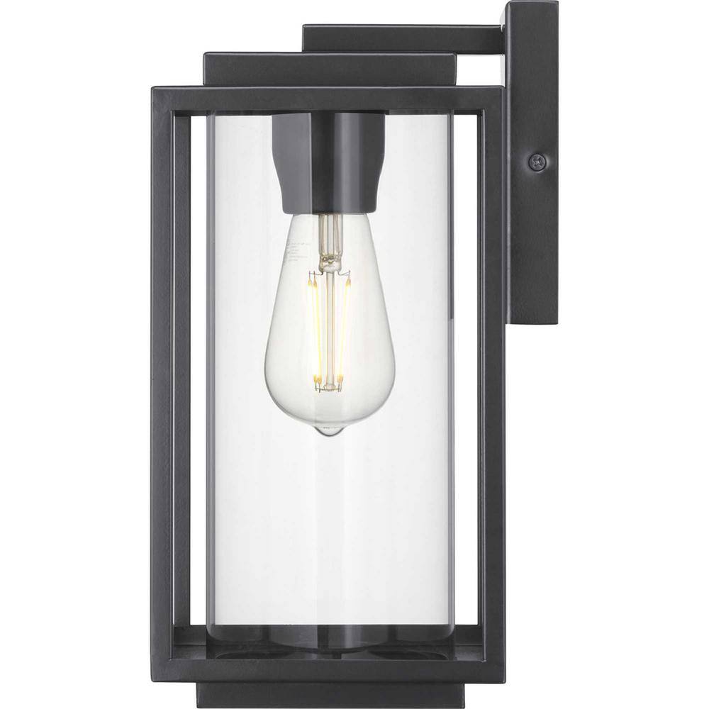 Progress Lighting Macstreet 12 in. 1-Light Matte Black Modern Outdoor Wall Lantern with Clear Glass P560221-031