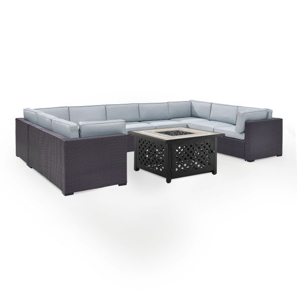 Biscayne 6Pc Outdoor Wicker Sectional Set W/Fire Table