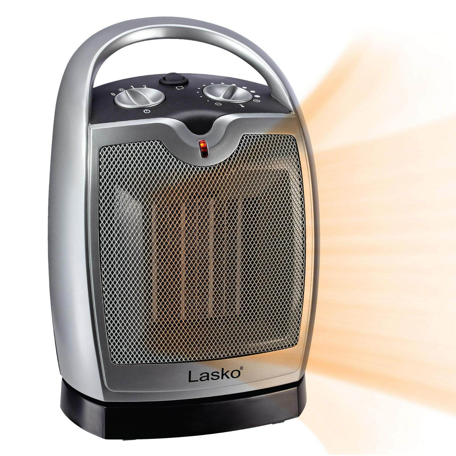 Lasko 1500W Oscillating Ceramic Tabletop Electric Space Heater with 2 Speeds， Gray， 5409