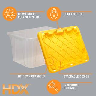 HDX 27 Gal. Storage Tote in Clear with Yellow Lid 206231