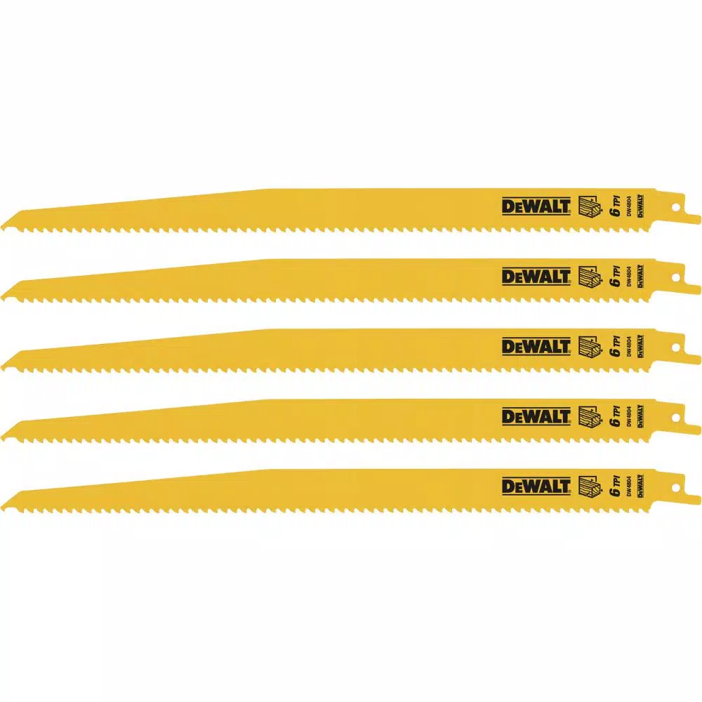 DEWALT 12 in. 6 Teeth per in. Taper Back Bi-Metal Reciprocating Saw Blade (5-Pack) and#8211; XDC Depot