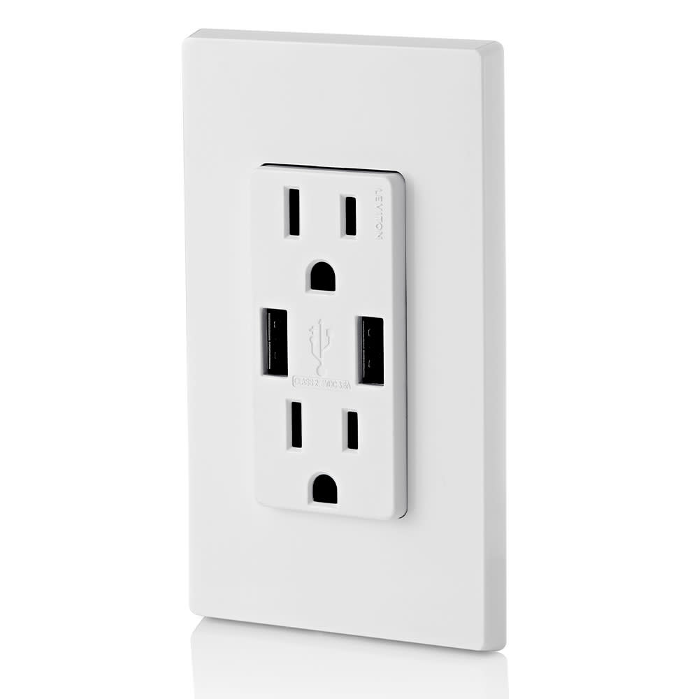 Leviton Receptacle/Outlet and 3.6A USB Charger 15A 125V White