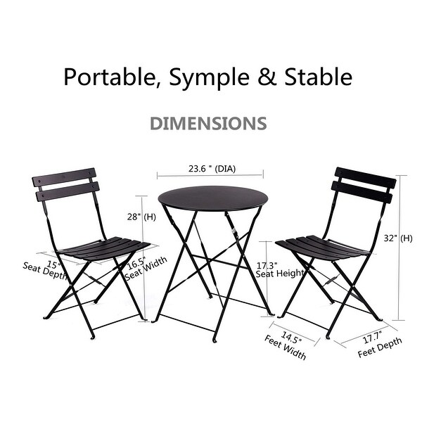 Outdoor Bistro Set with Garden Bistro Table and 2 Chairs，Portable Set