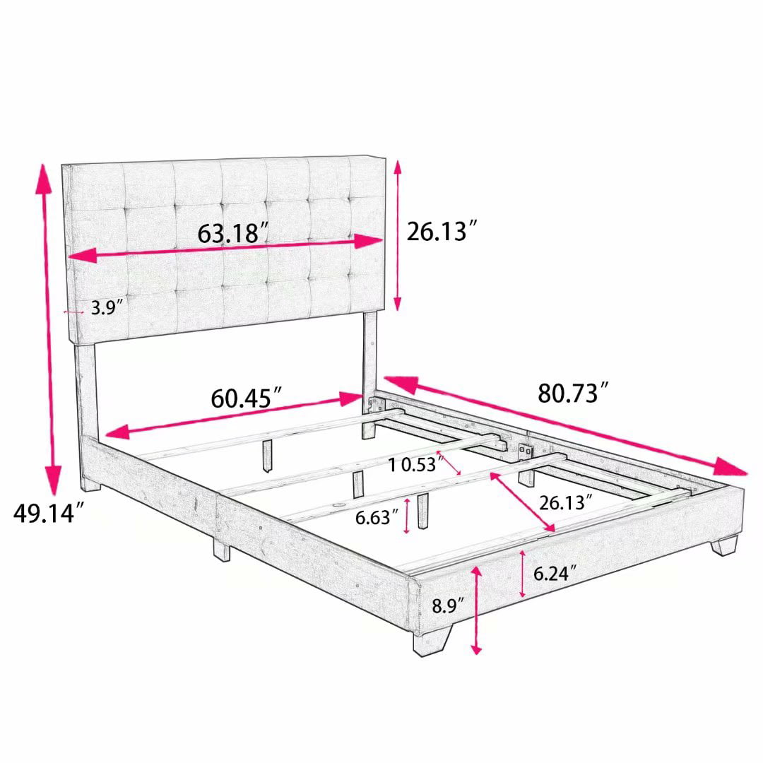 Morden Fort Morden Fort Upholstered Platform Bed Frame with Headboard Velve Queen Gray