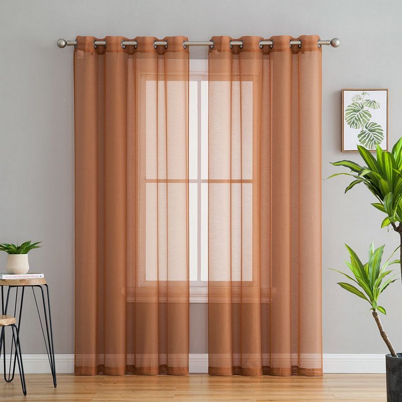 THD Basics 2 Piece Semi Sheer Voile Window Curtain Drapes Grommet Top Panels - Set of 2 panels