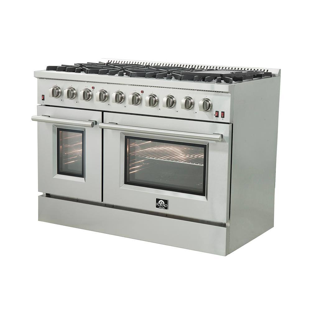 Forno 48 in. 6.58 cu. ft. Capacity Professional Freestanding Double Oven Gas Range with 8 Italian Burners in Stainless Steel FFSGS6244-48