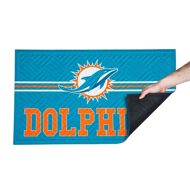 Evergreen Nfl Miami Dolphins Embossed Mat Cross Hatch Indoor And Outdoor Doormat