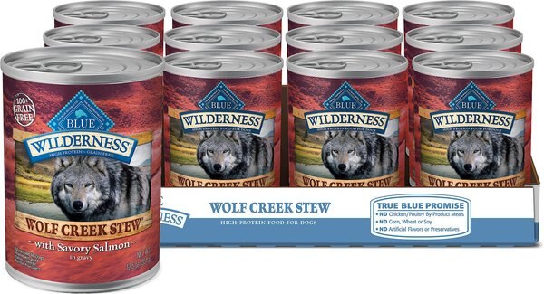 Blue Buffalo Wilderness Wolf Creek Stew Savory Salmon Stew Grain-Free Adult Canned Dog Food