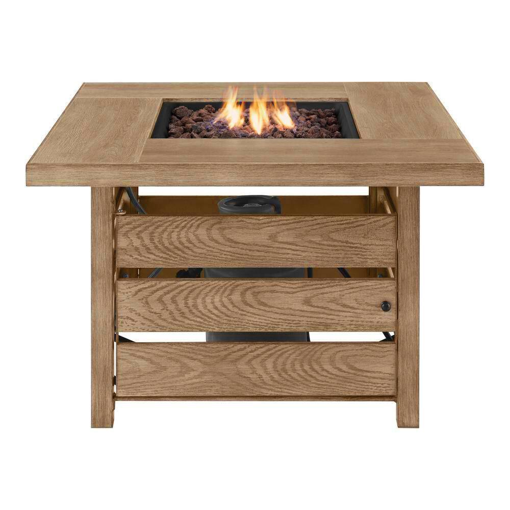 Home Decorators Collection Summerfield 39.5 in. 25 in. Square Steel Brown Wood Look Top LP Gas Fire Pit 2364FP