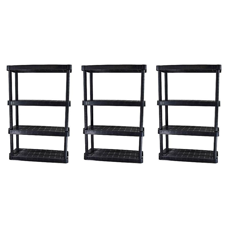 Gracious Living Medium Duty 4 Tier Ventilated Shelving Units， Black (3 Pack)