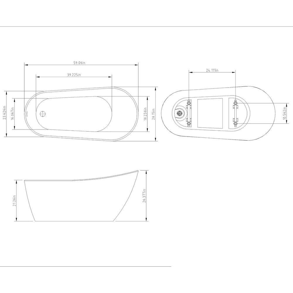 Golden Vantage Freestanding 59.1 in. Fiberglass Flatbottom Modern Stand Alone Non-Whirlpool Bathtub in Glossy White BTKW23