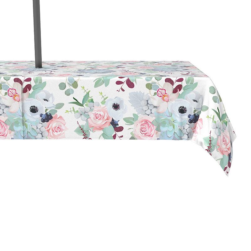 Water Repellent， Outdoor， 100% Polyester， 60x104， Pink Roses and Succulents