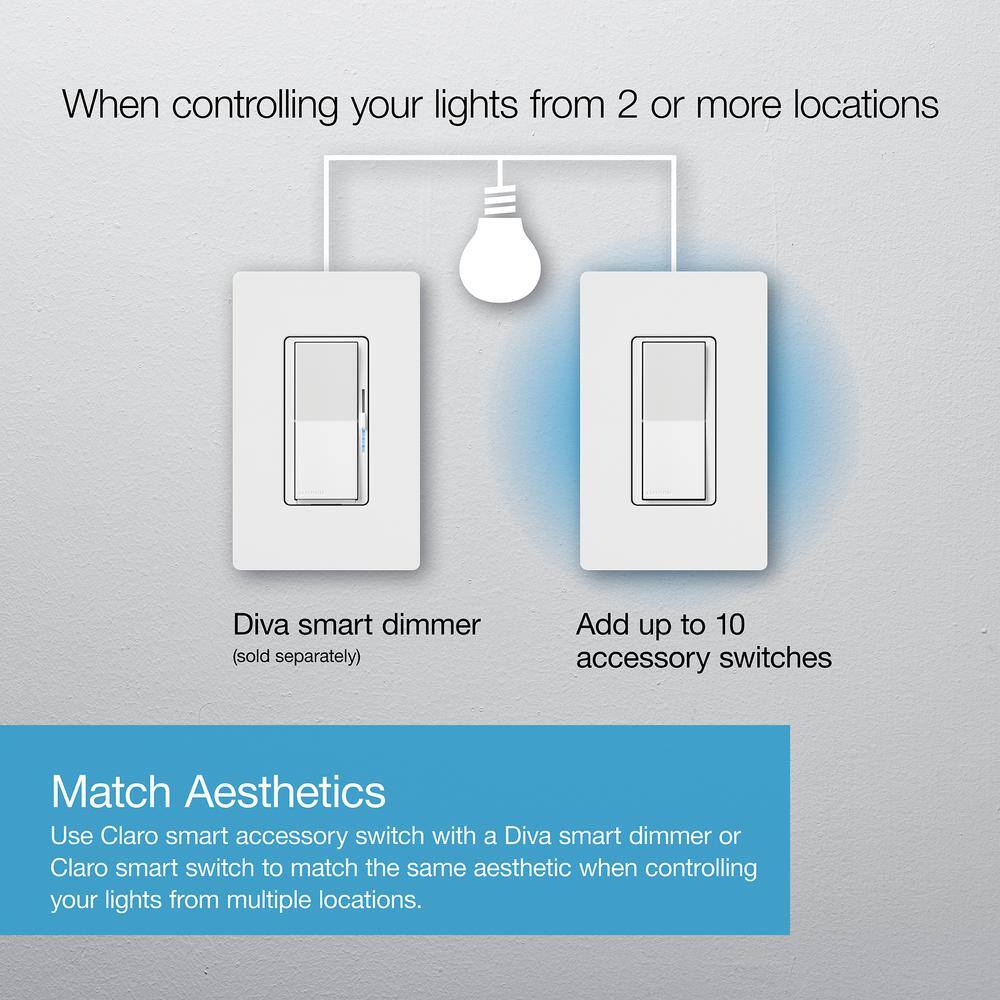 Lutron Claro Smart Accessory Switch only for use with Diva Smart Dimmer SwitchClaro Smart Switch White (DVRF-AS-WH) DVRF-AS-WH