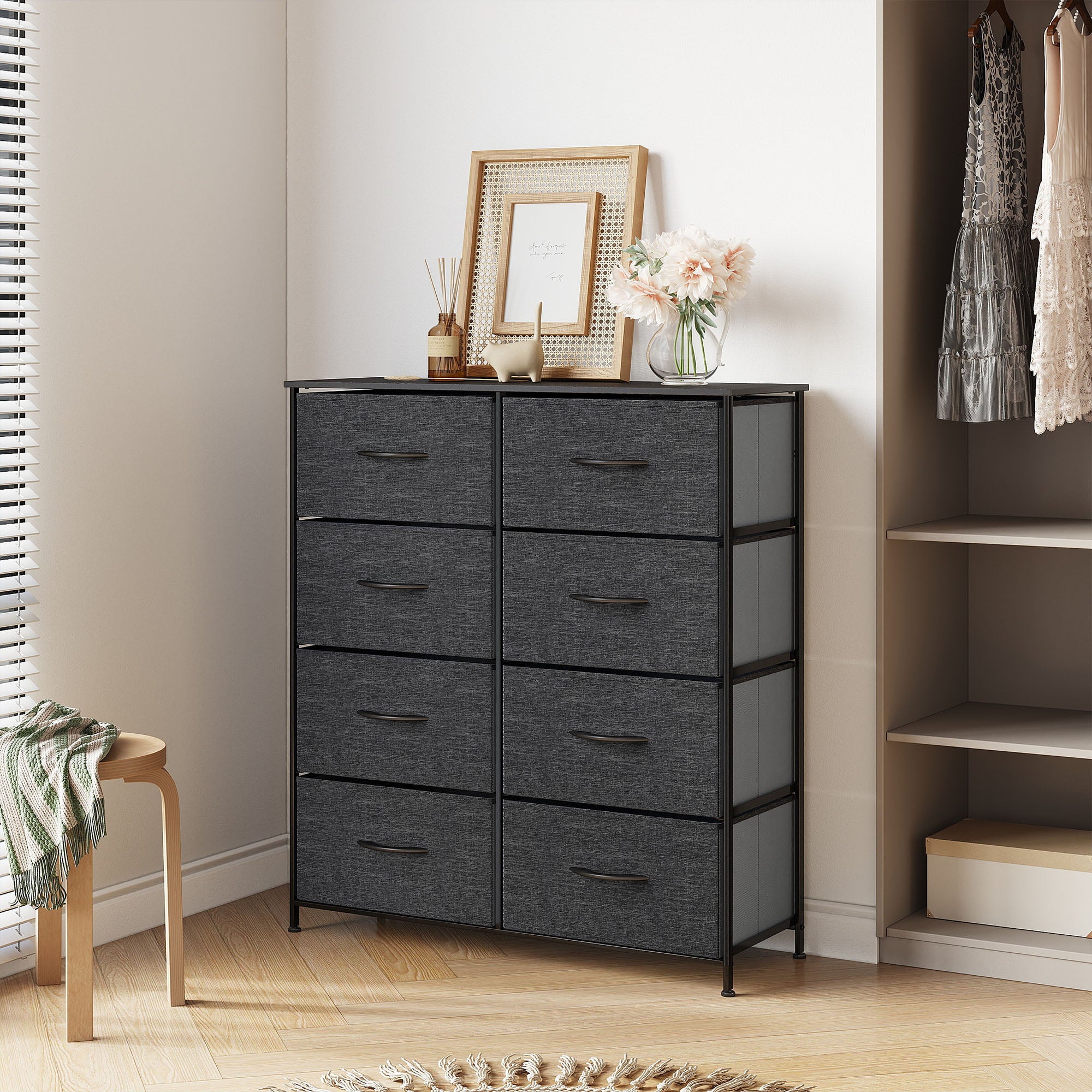 YITAHOME 8 Drawers Dresser Bedroom Bins Organizer High Storage Tower Furniture, Black Gray