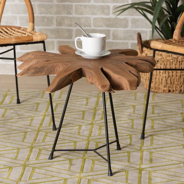 Merci Rustic Natural Brown End Table with Teak Tree Trunk Tabletop