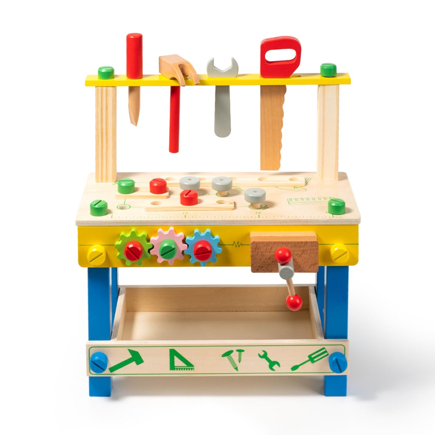 HISTOYE Wooden Kids Pretend Tool Workbench Toy for Livingroom Bedroom Graden Wood Toys with Many Accessories Tool Bench for Kids Toddlers Teenagers Blue 16*6.3*14 Inch