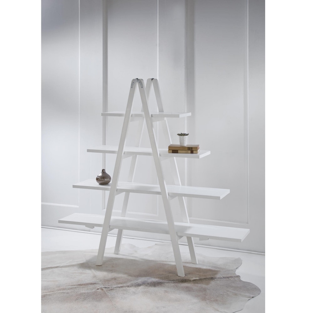 White 4 Tier A Frame Wooden Ladder Bookcase