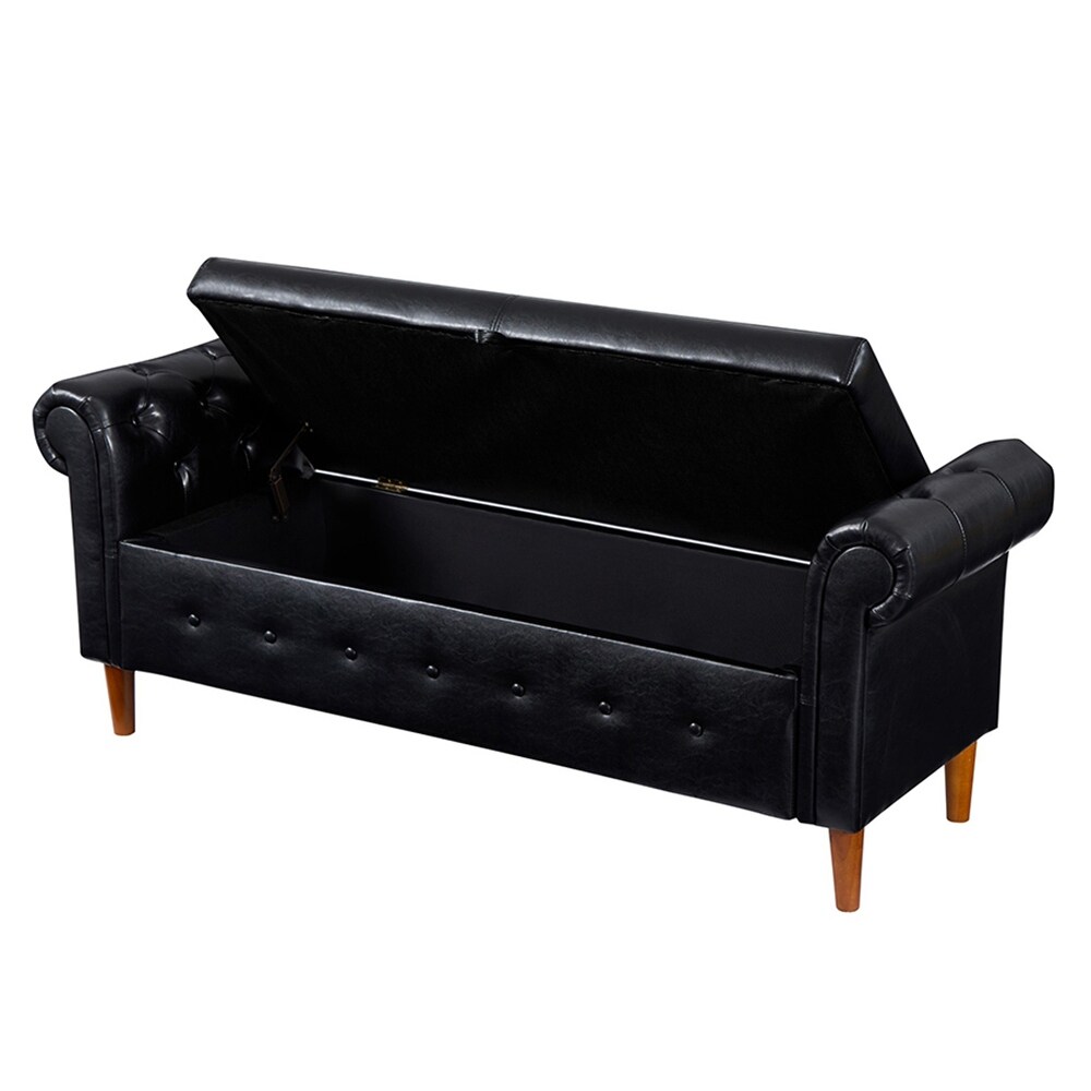 Leather Upholstered Rectangular Storage Sofa Stool with Button Tufting