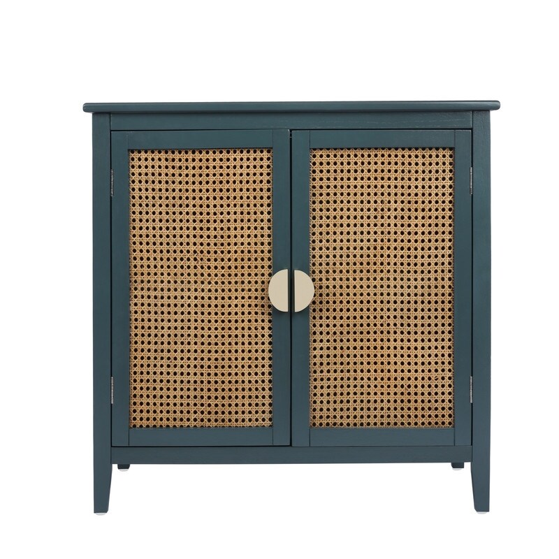 2 Door Natural Rattan Cabinet Buffet Sideboard with Metal Semi Circular Suitable for Bedroom  Living Room  Study