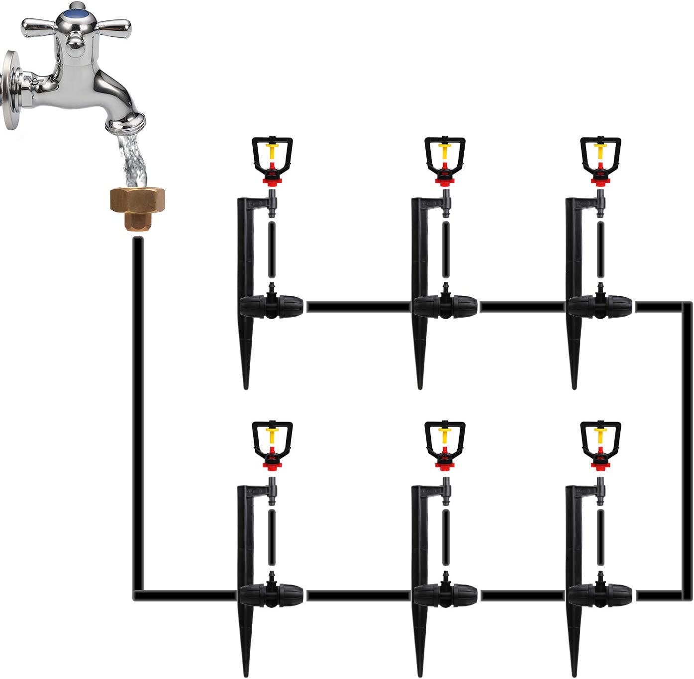 Flantor Garden Irrigation System - 100FT with 1/4 and 1/2 Inch Blank Distribution Tubing Watering Drip Kit for Garden， Flower Bed，Patio，Lawn