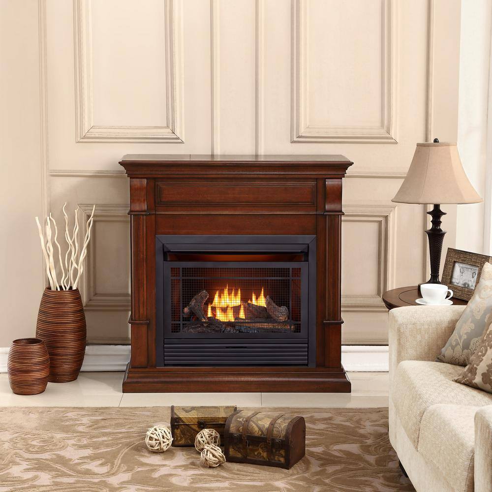 Duluth Forge Dual Fuel Ventless Gas Fireplace - 26000 BTU T-Stat Control Auburn Cherry Finish 170131