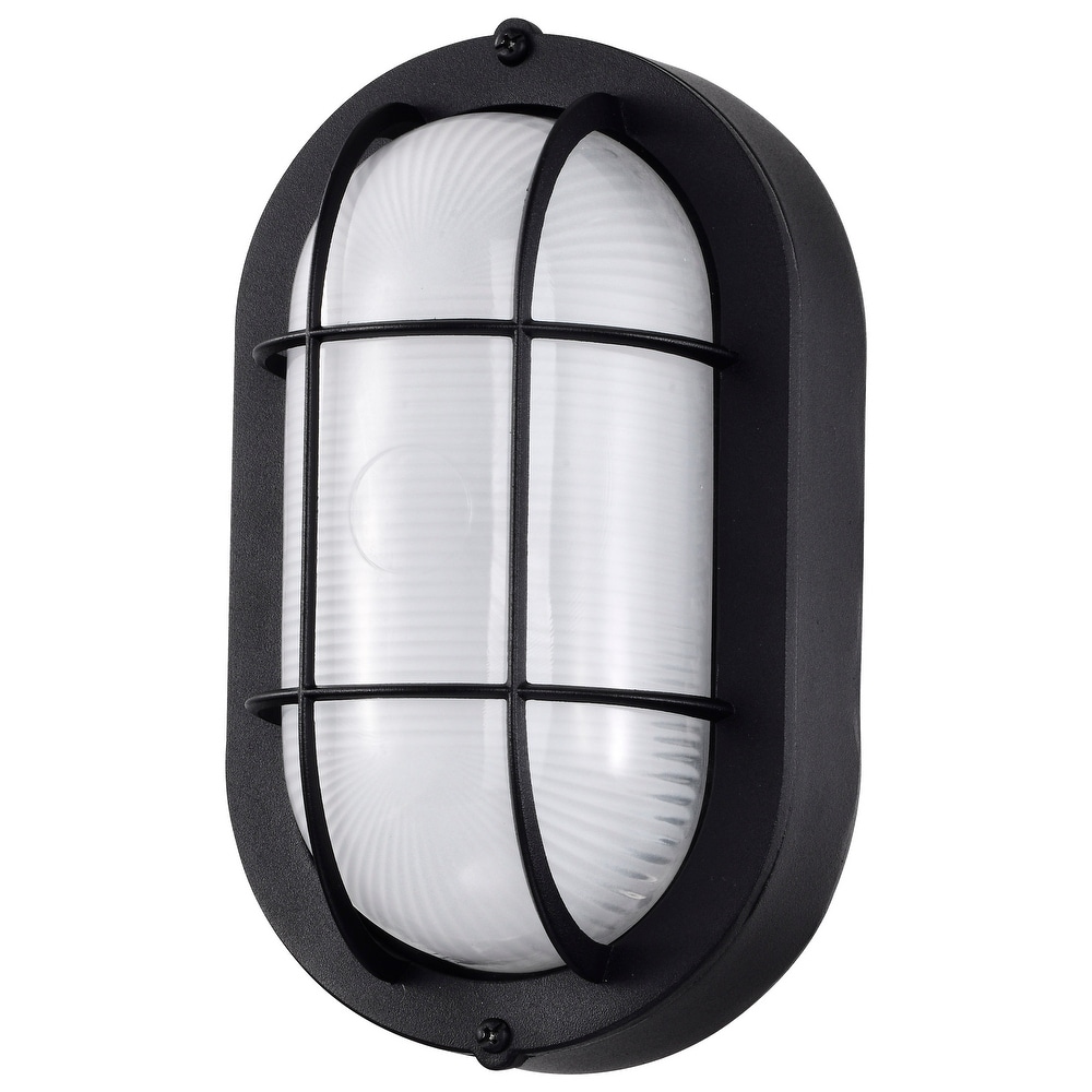 LED Small Oval Bulk Head Fixture Black Finish with White Glass