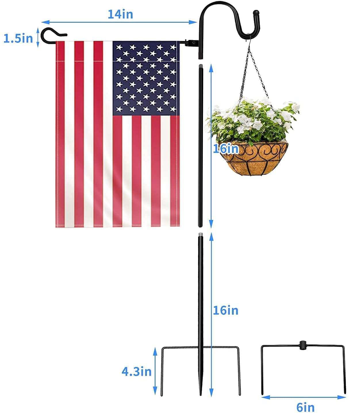 BIMZUC Flag Poles for Outside House,Garden Flag Stand and Shepherd Hook, Heavy Duty Garden Flag Holder, Rust Resistant Yard Flag Pole Holder for Flag, Lights and Plants 48inch(Without Solar Lights)