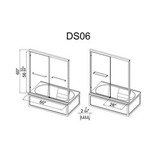 MCOCOD 60 in. W x 60 in. H Double Sliding Semi-Frameless Tub Shower Door in Chrome with Smooth Sliding and 14 in. (6 mm) Glass DS06E-60x60-CH