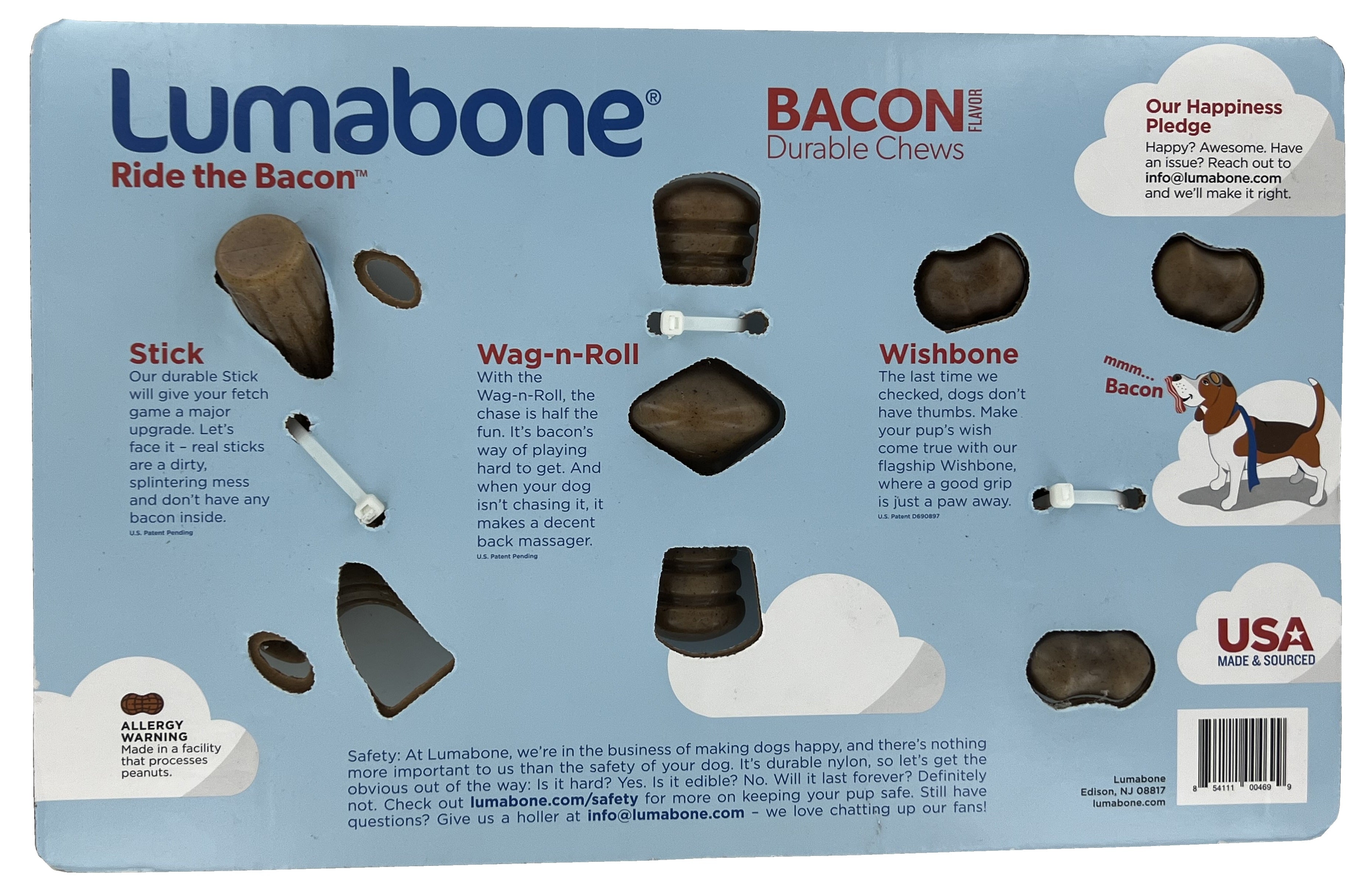 Lumabone Durable Chew Toys， Bacon Flavored (3 Pack)