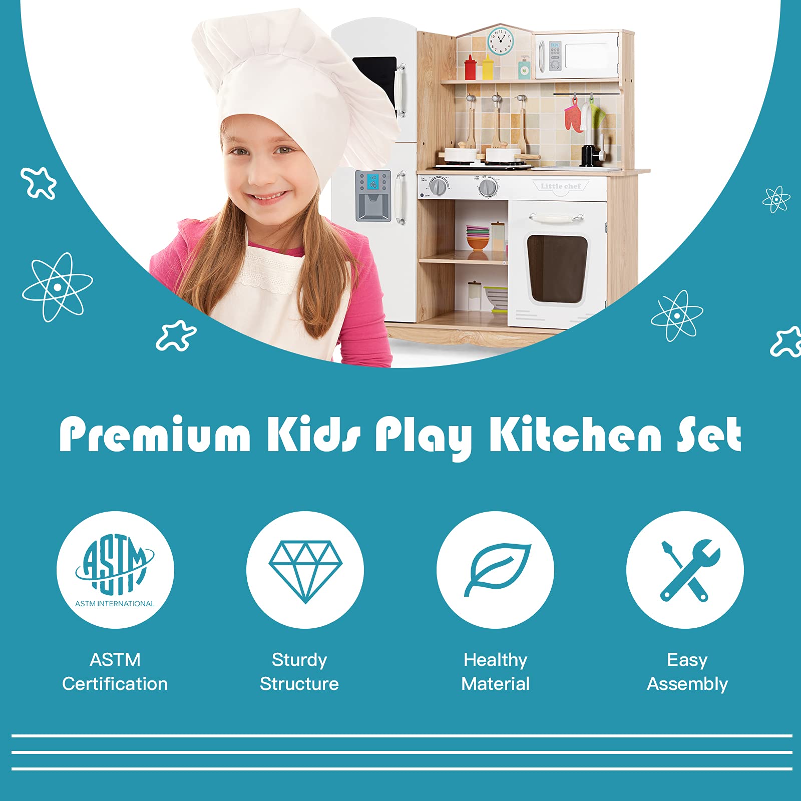 Costzon Kids Kitchen Playset, Wooden Pretend Play Kitchen Toy Set