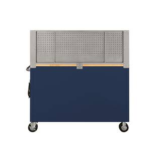 Husky 52 in. W x 24.5 in. D 9-Drawer Standard Duty Mobile Workbench with Solid Work Top and Pegboard in Gloss Blue HOTC5209B32M